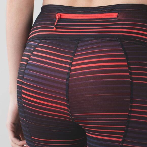 Lululemon | Pace Rival Crop Orange Coral Striped Mid Rise Athletic Leggings - Picture 4 of 14